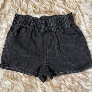 tgla black wash cuffed paperbag shorts
